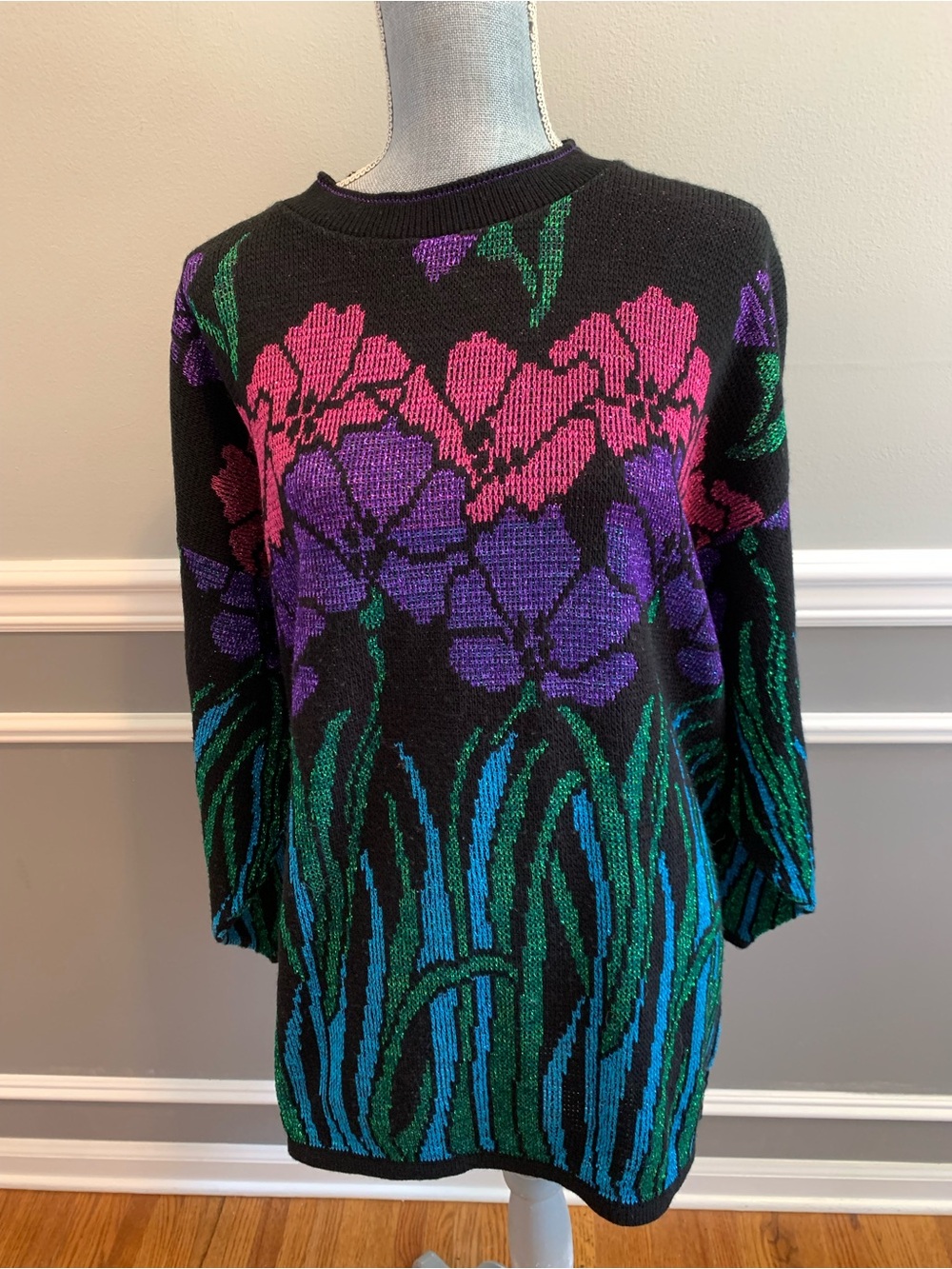Vintage Sweater Metallic Knit Floral Top Plus Size 2X By Nutcracker 90’s (read).
